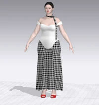 a 3d model of a woman in a houndstooth dress