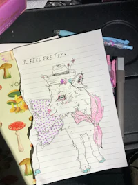 a notebook with a drawing of a fox on it