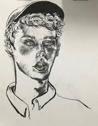 a drawing of a man with curly hair