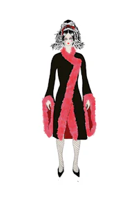 an illustration of a woman dressed in black and pink